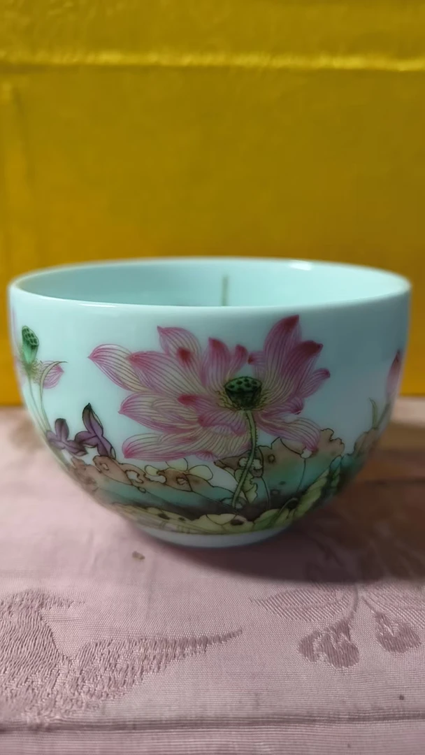 高温制作带内绘陶瓷荷花功夫茶具品茗主人杯