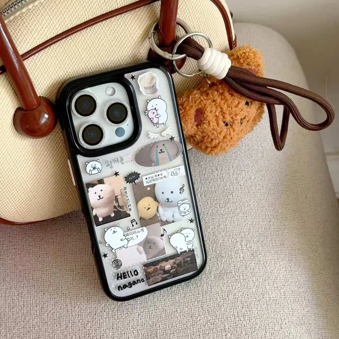 自嘲熊日常拼贴手机壳可爱情侣适用于苹果iphone情侣艺术手机壳