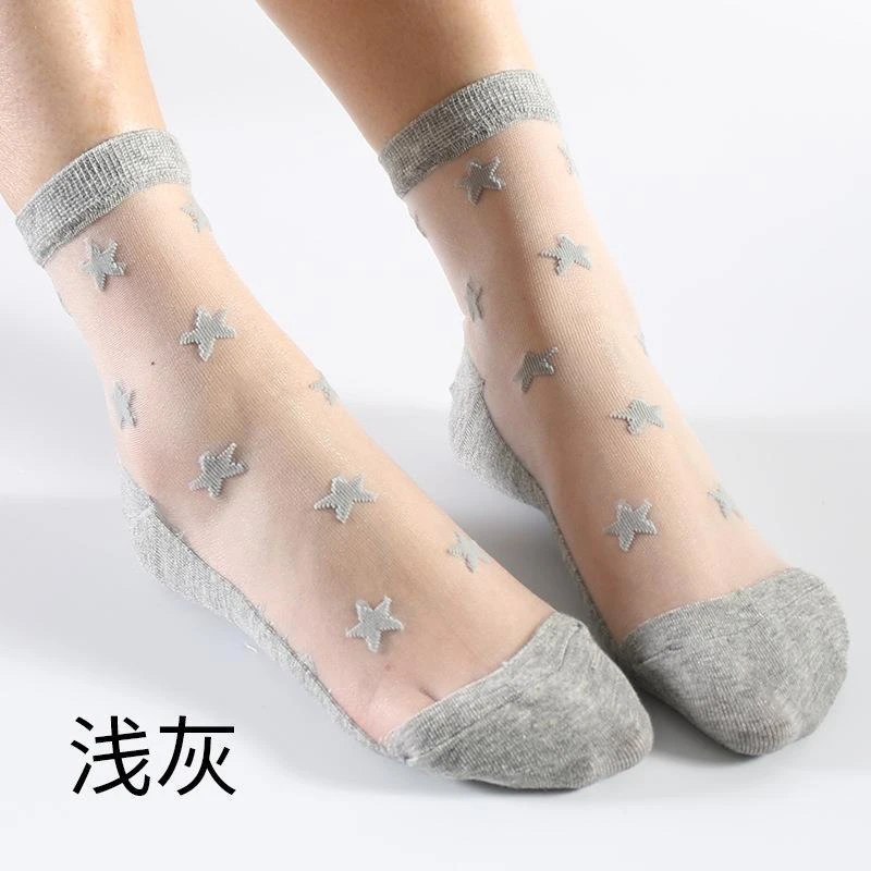 夏季短筒袜子女薄款船袜水晶玻璃丝透气棉底吸汗防勾丝水晶袜