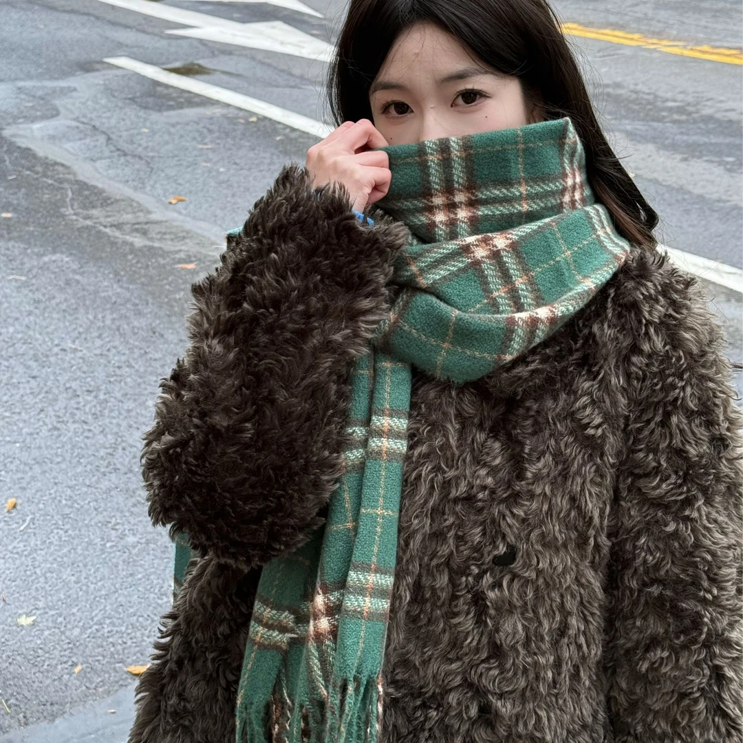 Honey Puppy时尚百搭休闲格纹围巾学院风森系围脖情侣男女新款