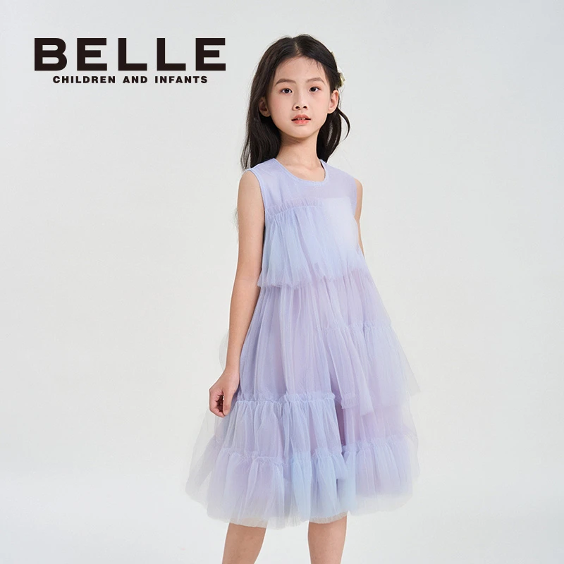 百丽女童洋气时尚礼服蛋糕女童生日party公主裙