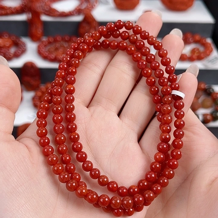 南红玛瑙未镶嵌瓦西牛血锦红5mm多圈