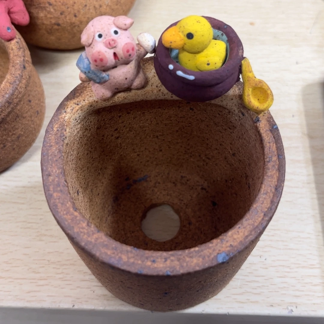 泥塑古镇炻陶花盆