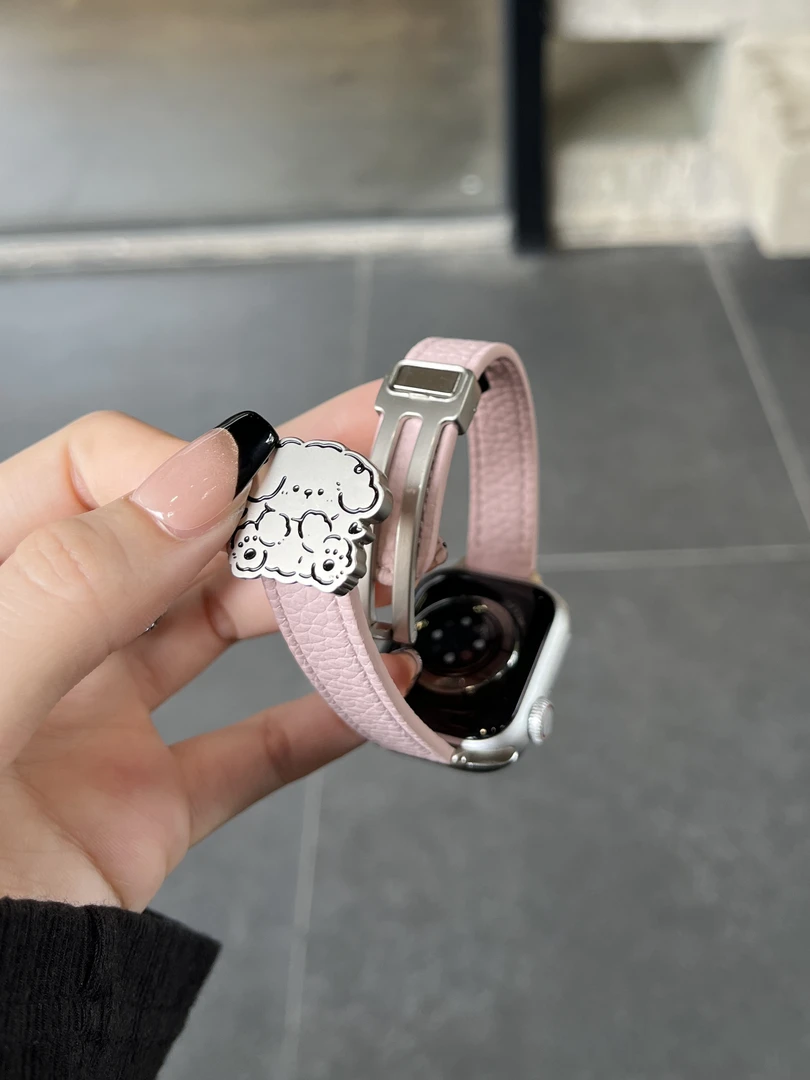 线条狗磁吸扣荔枝纹皮表带适用Iwatch10苹果手表s9iwatch87seS11