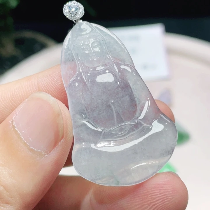 翡翠18K金镶嵌吊坠(不含链)翡翠观音