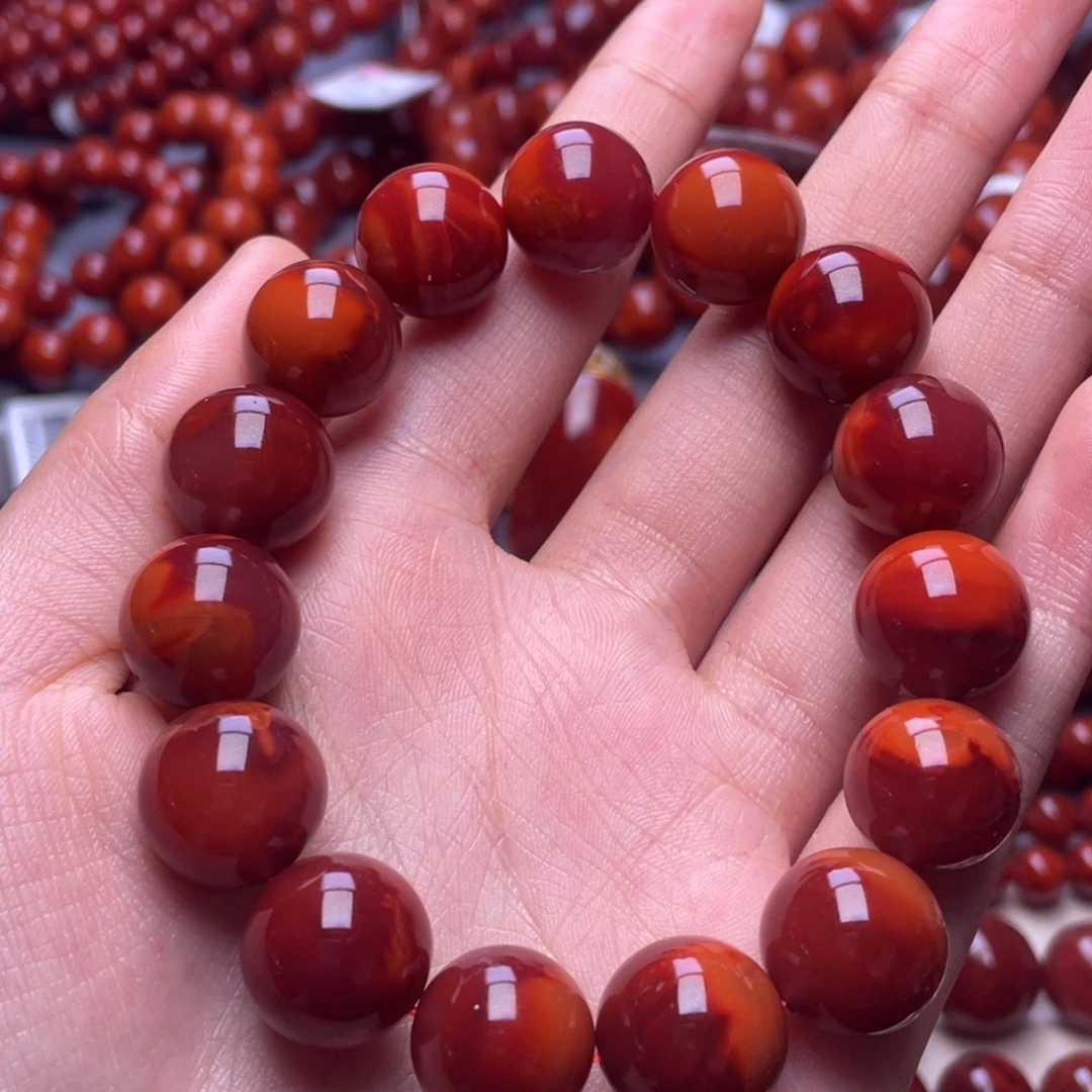 南红玛瑙未镶嵌其他 收藏级 14mm瓦西牛血红双色手串