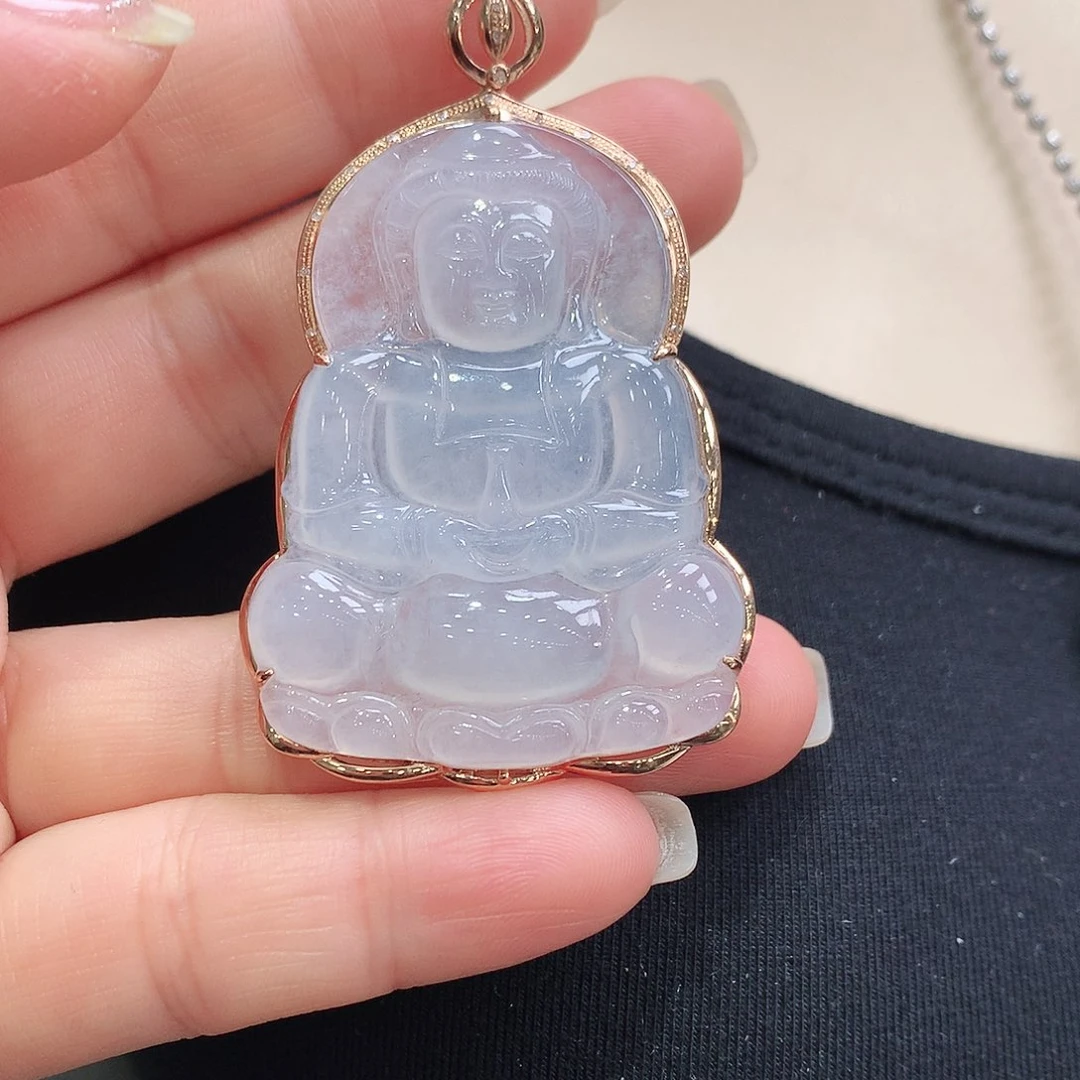 翡翠颈饰18K金镶嵌观音