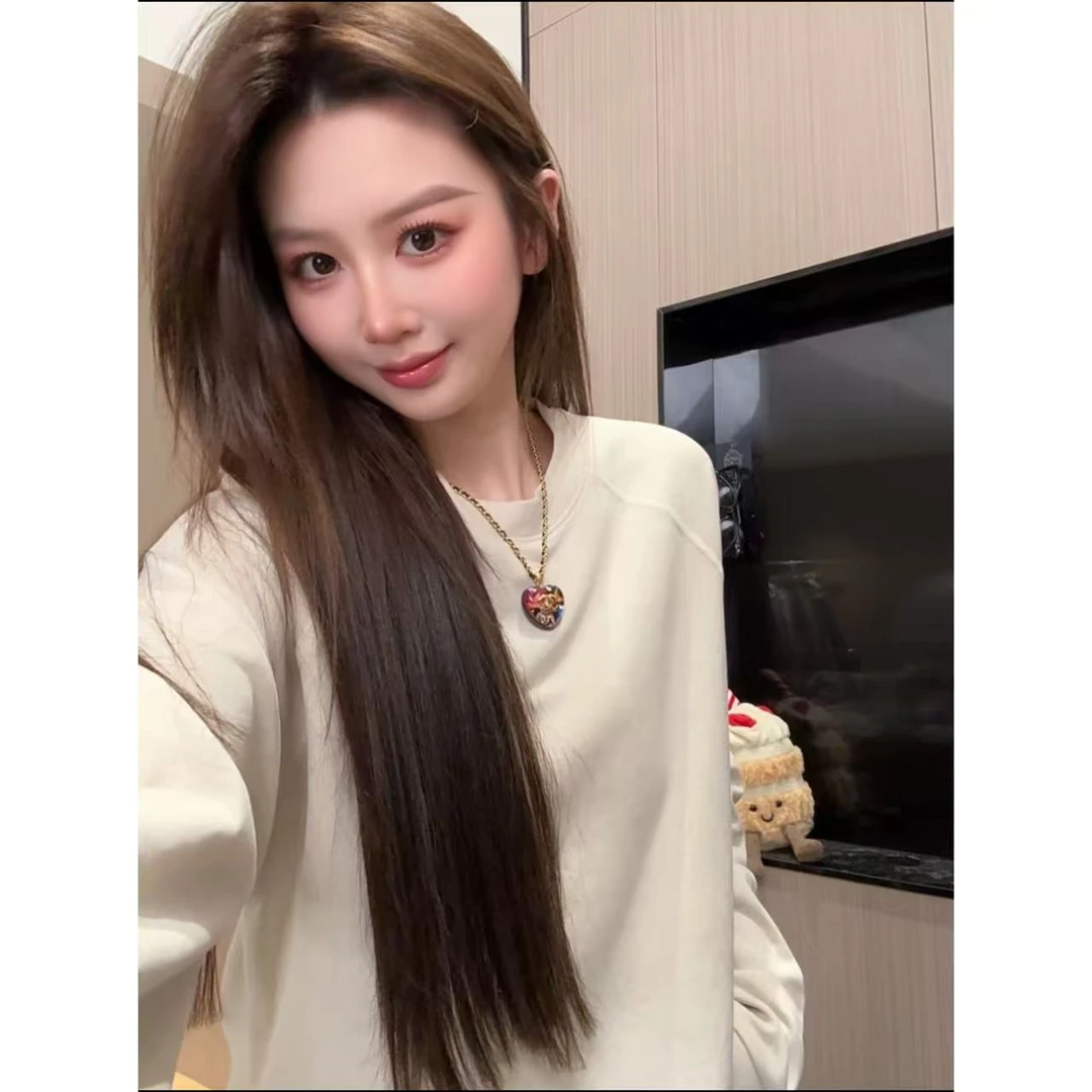 长袖圆领卫衣女2025秋季新款宽松慵懒风设计感纯色小众上衣