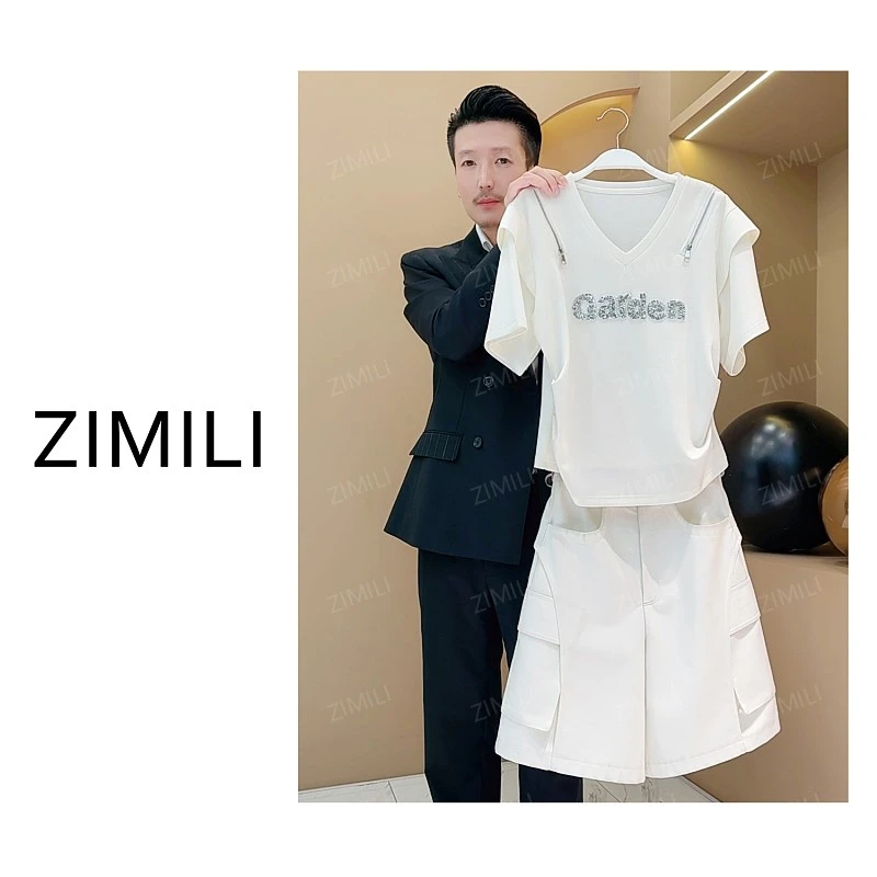 【亮哥女装】2025早秋新品欧版白色/象牙白休闲两件套女装A33