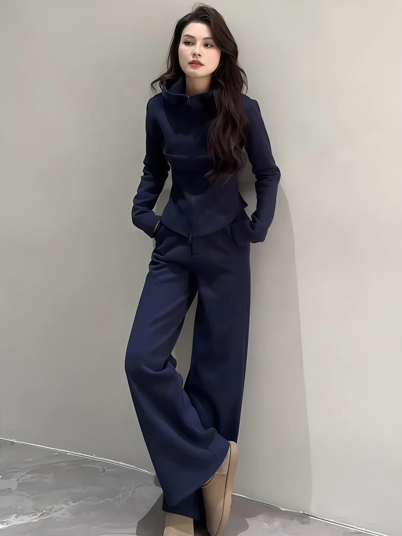 运动休闲套装女秋季2025新款显瘦百搭长袖开衫卫衣外套直筒阔腿裤