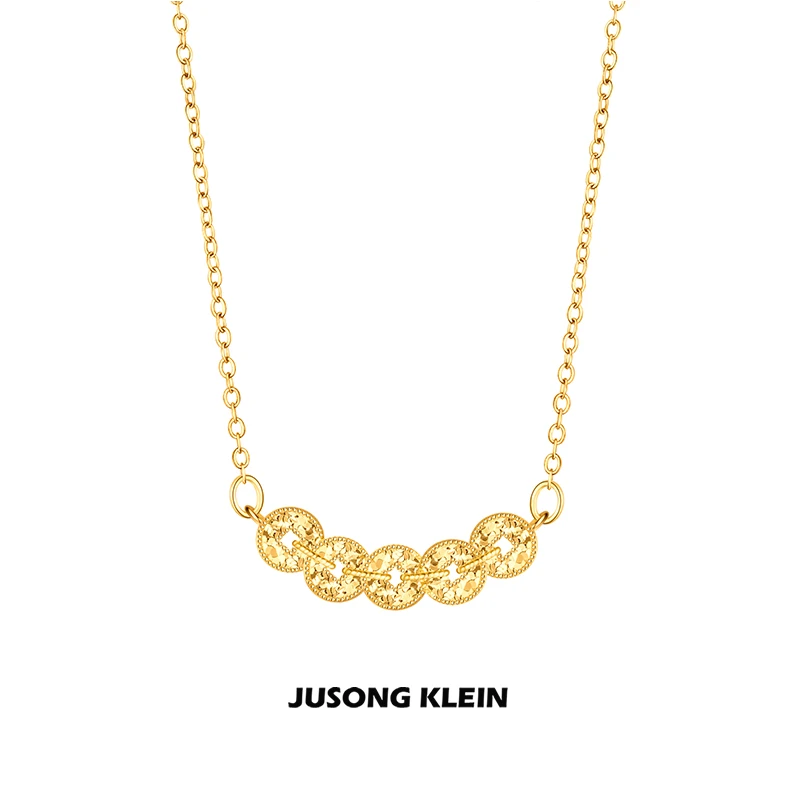 Jusong klein 钛钢项链 爆闪金色钱多多项链时尚气质通勤锁骨链