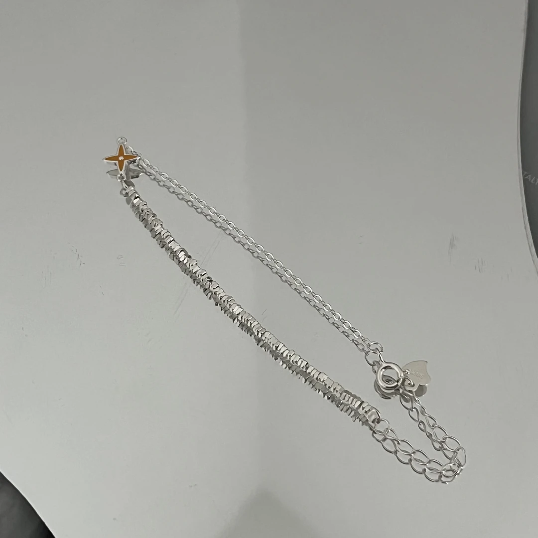 925银手链 韩ins时尚百搭气质简约 四芒星碎银手链轻奢小众韩版