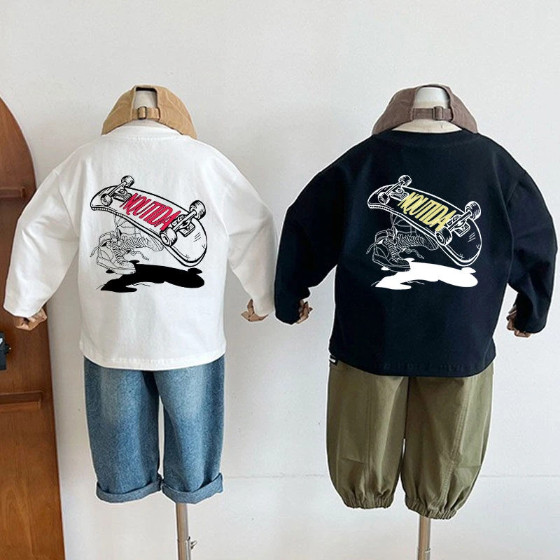 100%纯棉帅气字母印花长袖t恤儿童宝宝秋季百搭男女童打底上衣潮