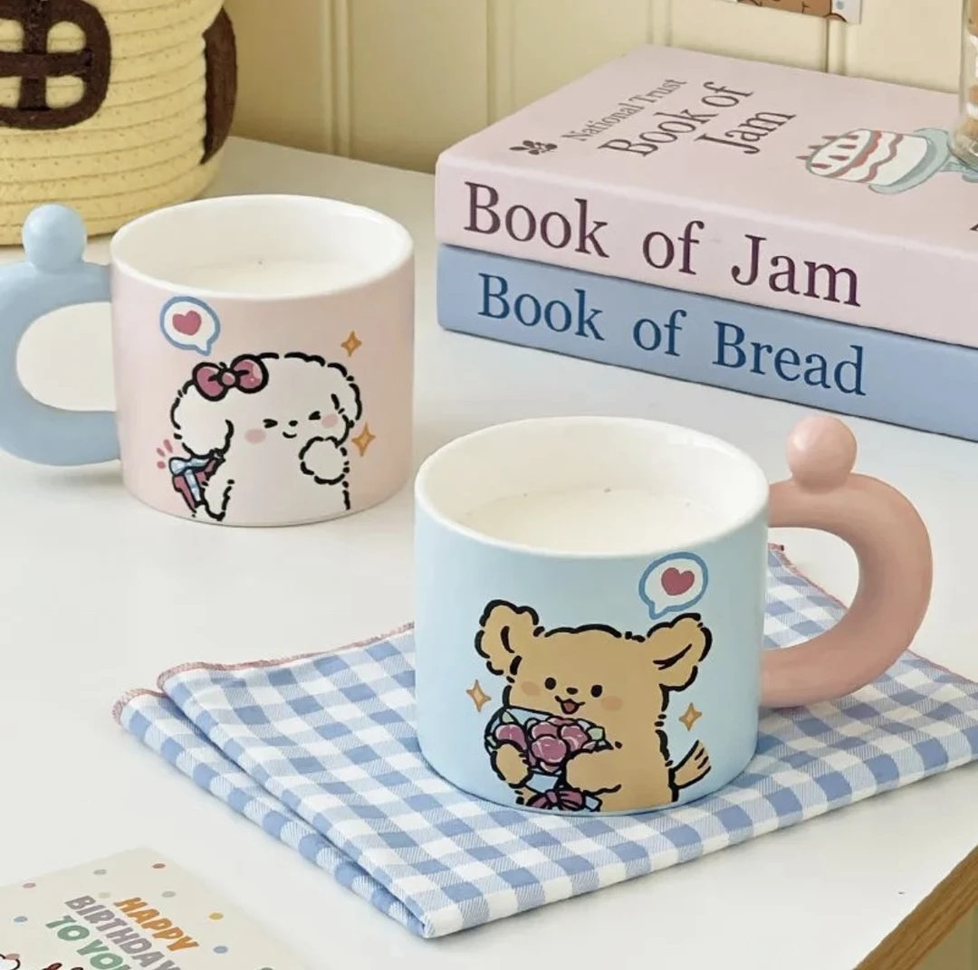 线条可爱小狗马克杯高颜值杯子水杯情侣家用咖啡陶瓷生日茶杯