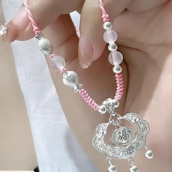 吊坠足银 999纯银镂空灵动平安锁吊坠项链长命锁送女友送宝宝礼物