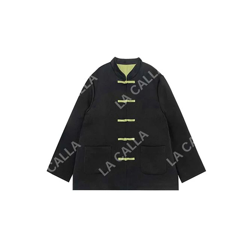 LA CALLA闲山醋酸黑绿色百搭设计时尚宽松个性外套L0707