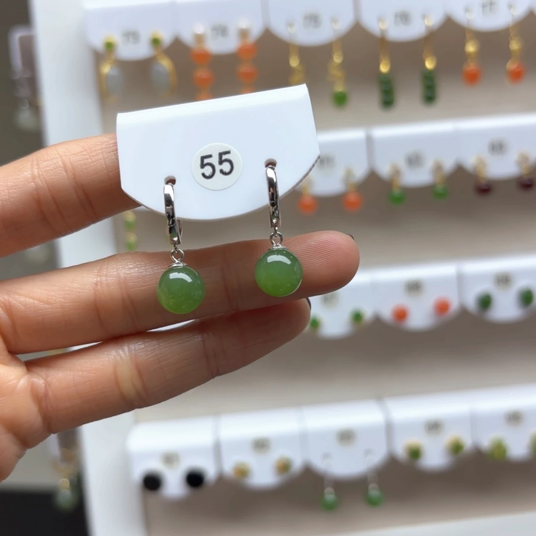 和田玉耳饰银S925镶嵌2