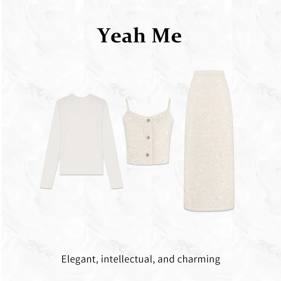 Yeah Me/也觅【雪落年华】冬季新款高级感简约百搭吊带半身裙套装女