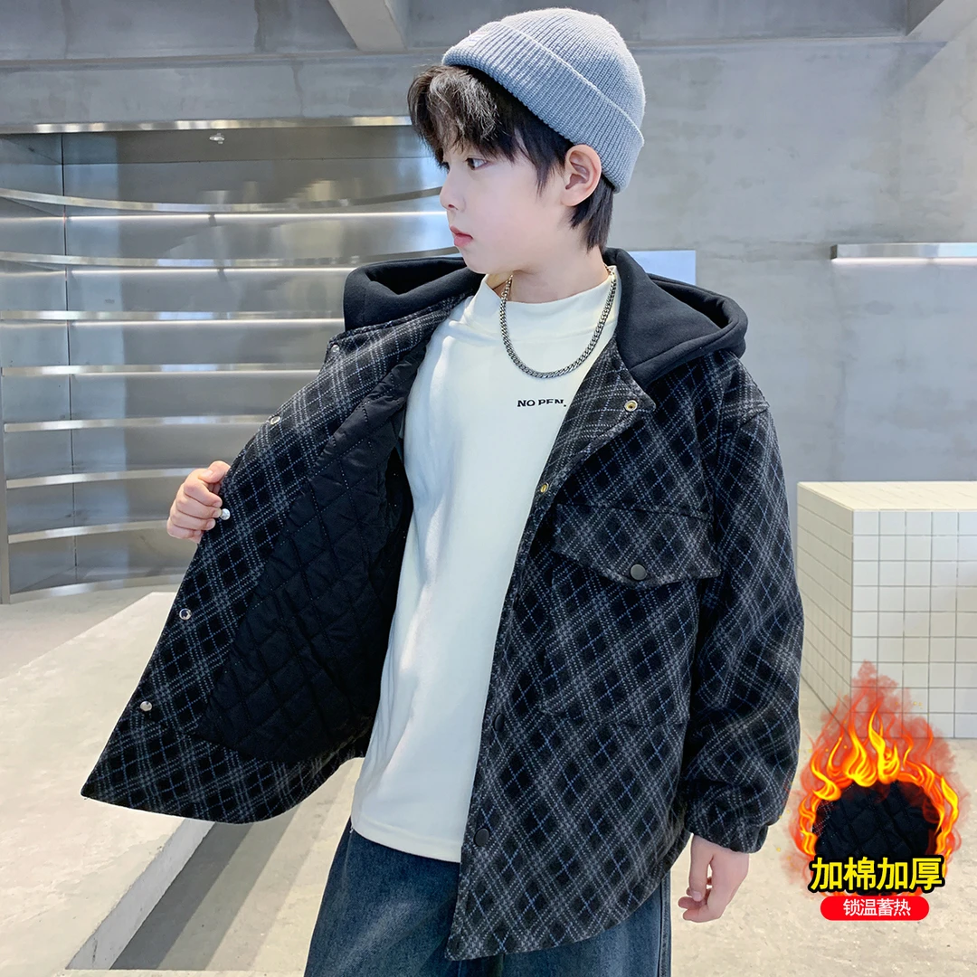 男童秋冬款夹棉外套儿童冬季洋气派克服中大童男孩深秋保暖薄棉衣