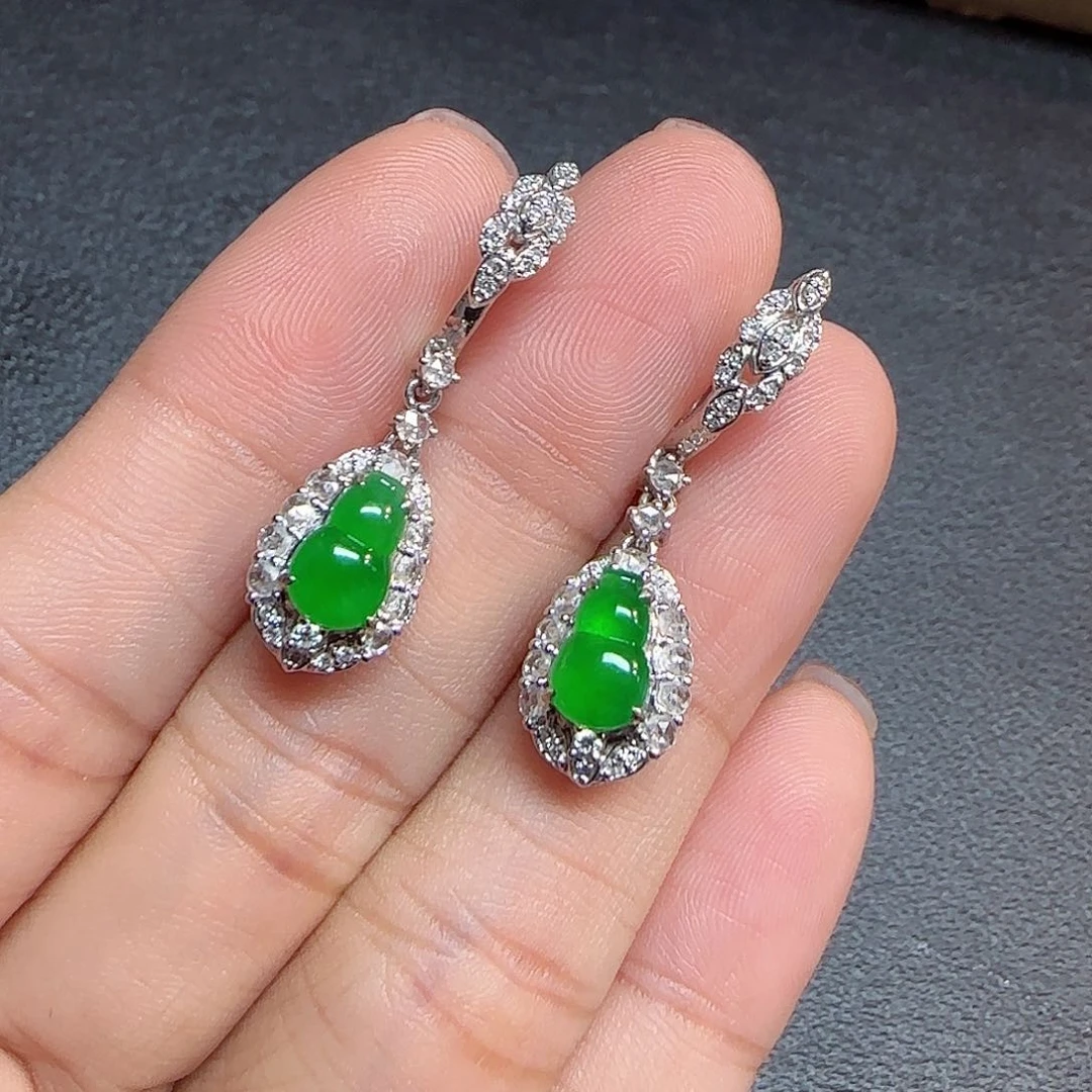 翡翠18K金镶嵌耳坠葫芦