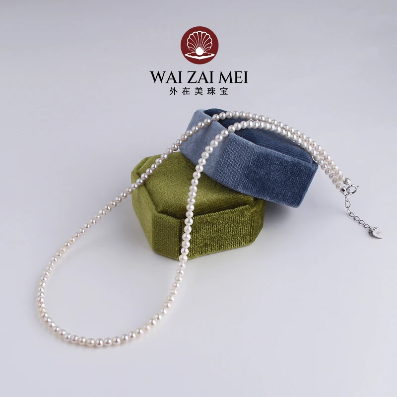 3-4mm极光天然淡水无核珍珠项链S925银精致百搭款小baby珠