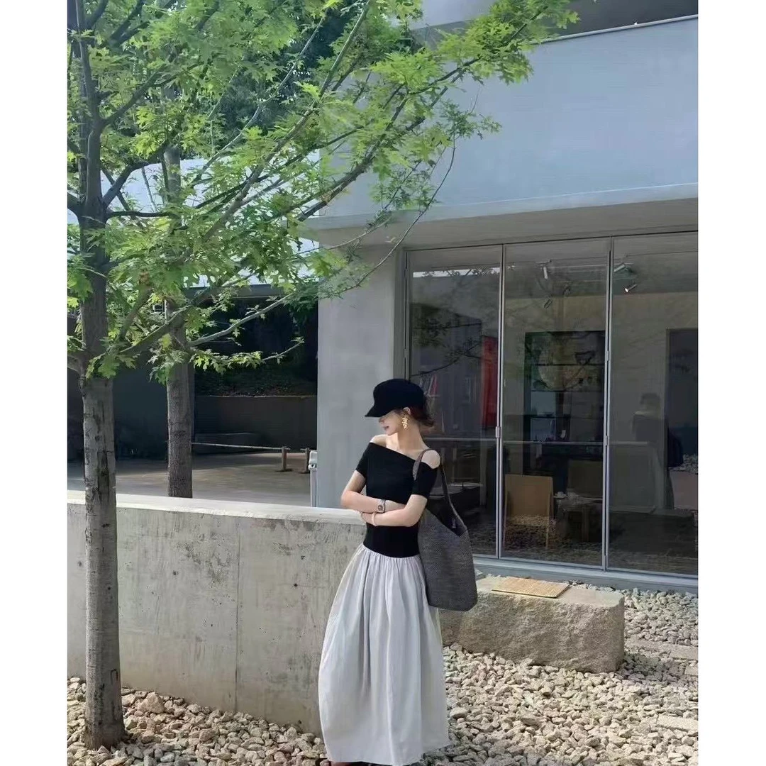 5231#『夏日松弛感』设计感撞色拼接显瘦连衣裙（一衣三穿）