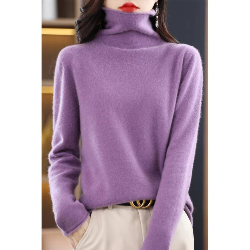 100%羊毛一线成衣卷边堆堆领上衣D138清