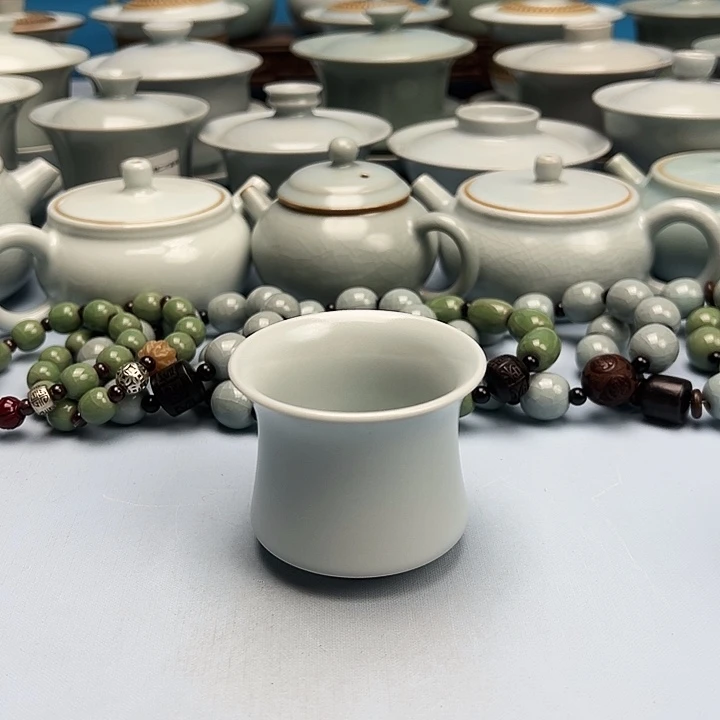 杯仿古月白釉马蹄杯原矿原釉原产地