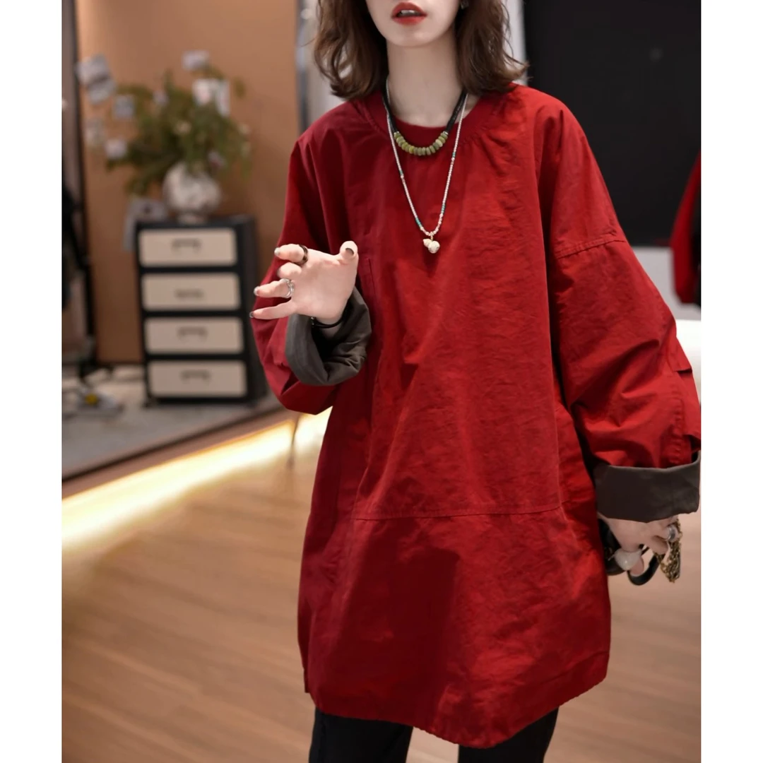 胖妹妹大码时尚韩版纯色小众设计款花苞袖套头圆领卫衣2025秋季女