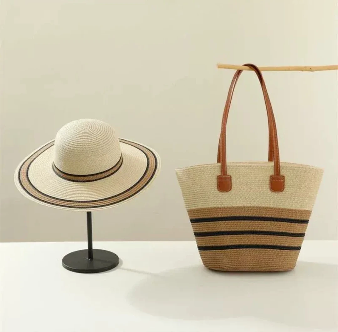 草编大容量包包度假沙滩草包菜篮子水桶包单肩包百搭通勤条纹草包