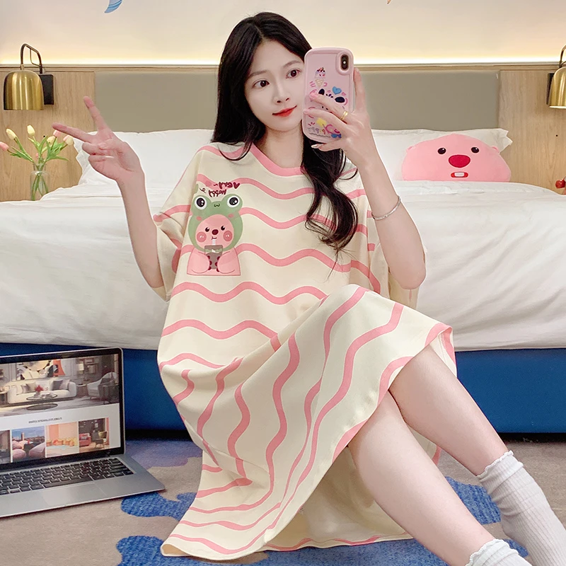 睡衣女短袖爆款2025年新款可外穿睡裙大码可爱夏高颜值学生家居服
