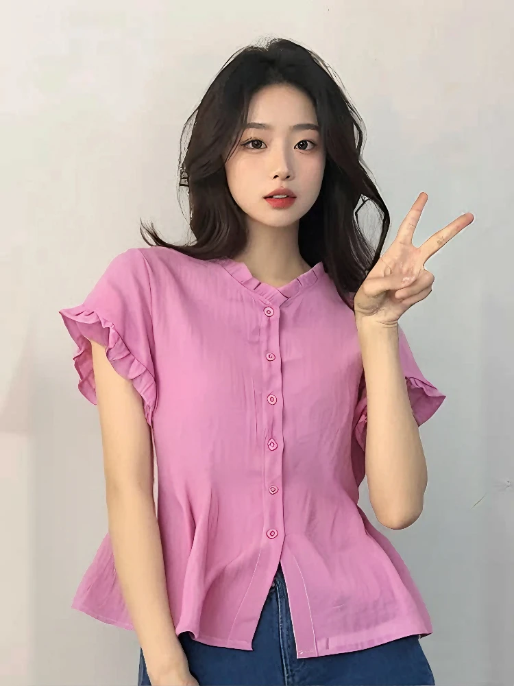 独特安可拉红通勤休闲短袖衬衫2025年夏季新款洋气小衫时尚上衣女