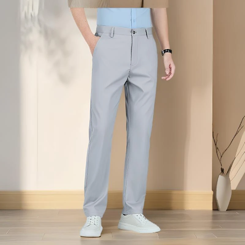 夏季薄款高端冰丝休闲长裤男士商务休闲百搭新款透气宽松直筒裤子