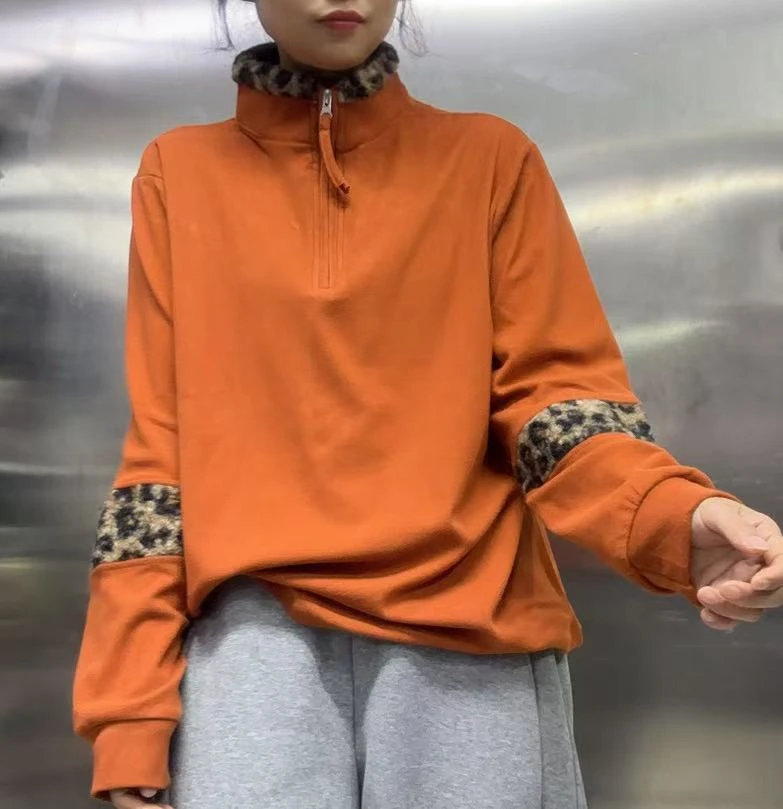 半拉链拼色百搭卫衣48684