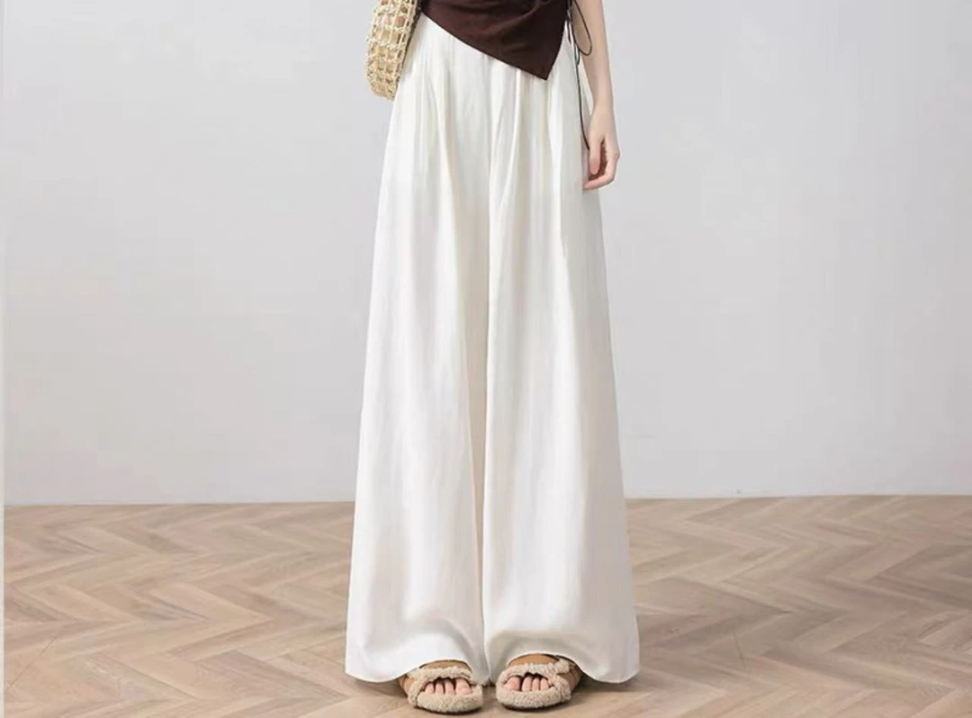 妍新款夏季宽松垂感直筒裤拖地裤时尚高腰褶皱百搭阔腿裙裤休闲裤