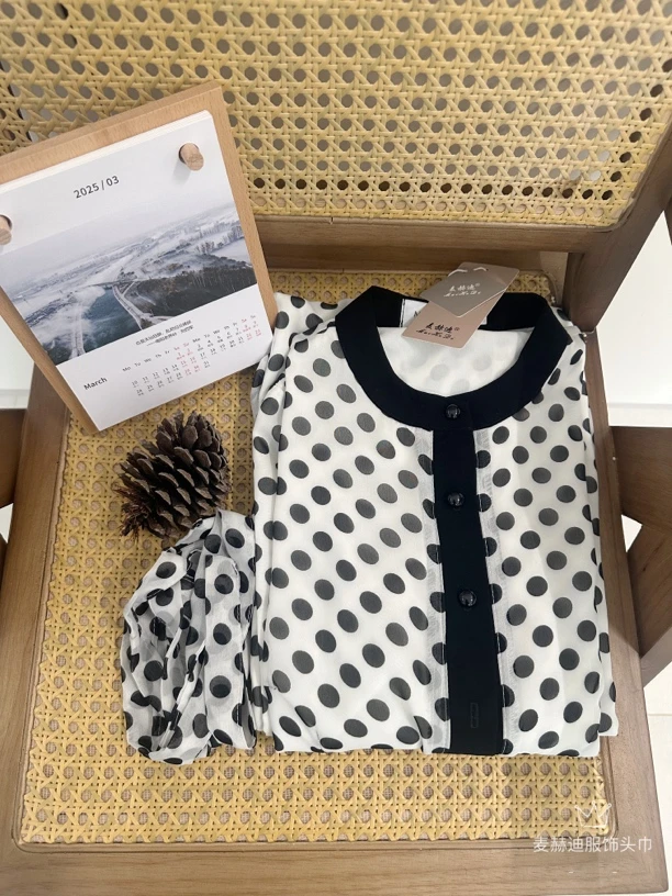 双层雪纺波点长裙