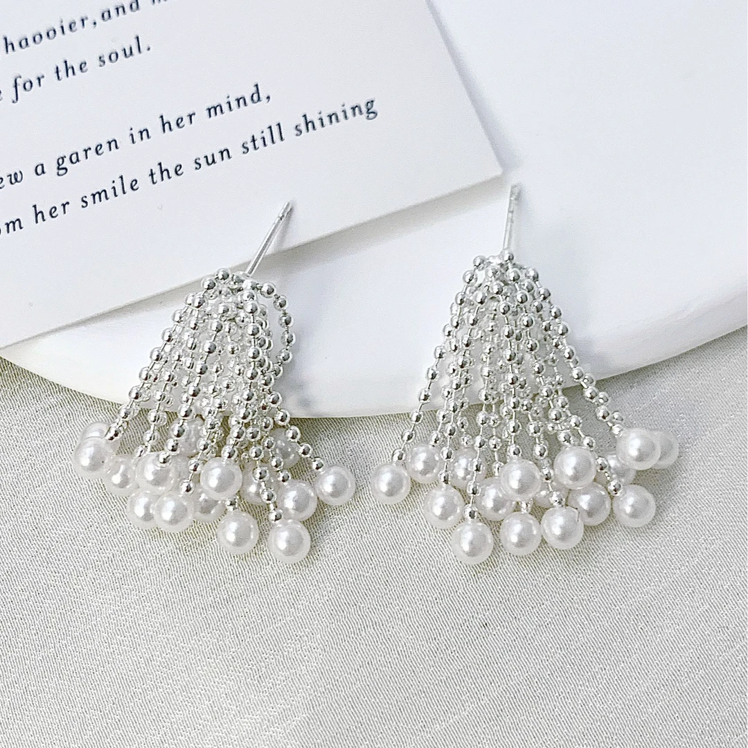 铜合金耳饰 时尚百搭珠珠流苏精致女孩日常耳环