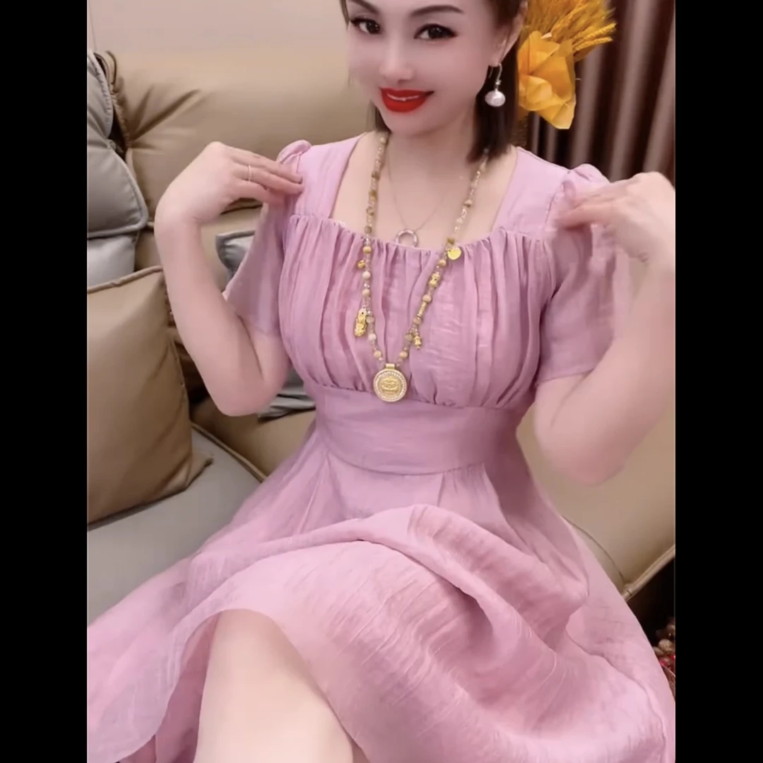 法式高贵气质修身显瘦高腰连衣裙女款洋气时尚夏装