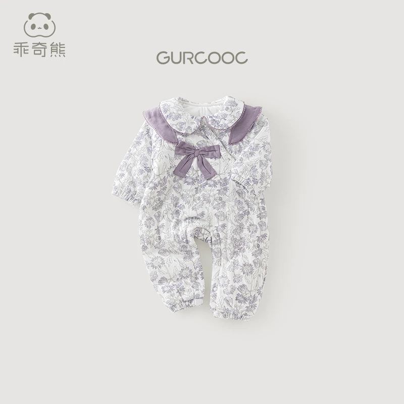 【断码夹棉加厚】女宝宝长袖碎花连体衣秋冬季哈衣婴幼儿外出棉服