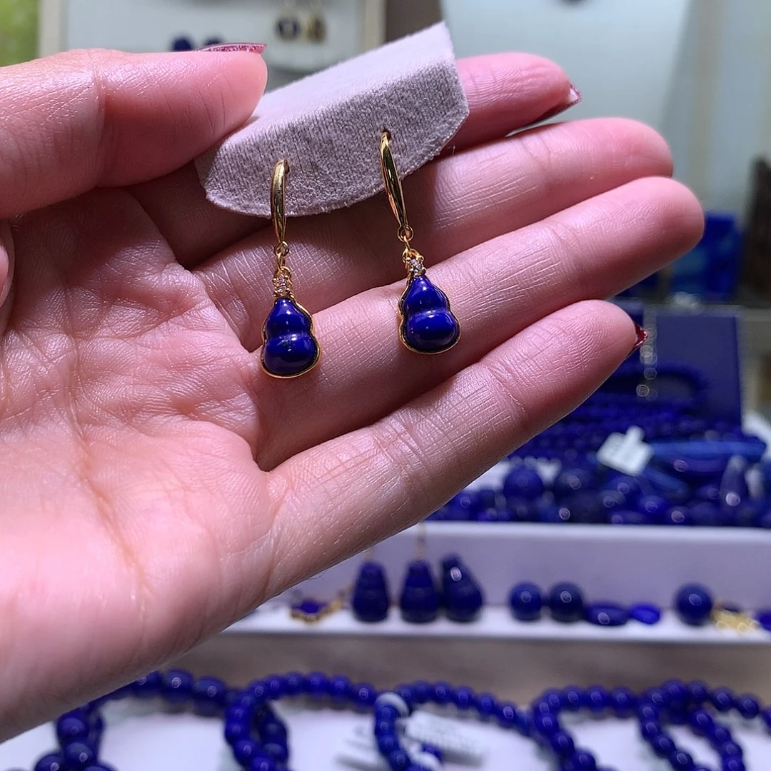 青金石合金天然原矿耳环