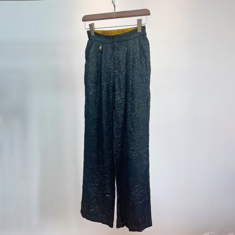 拉贝碧 新中式设计师风格立体褶皱阔腿裤休闲裤子