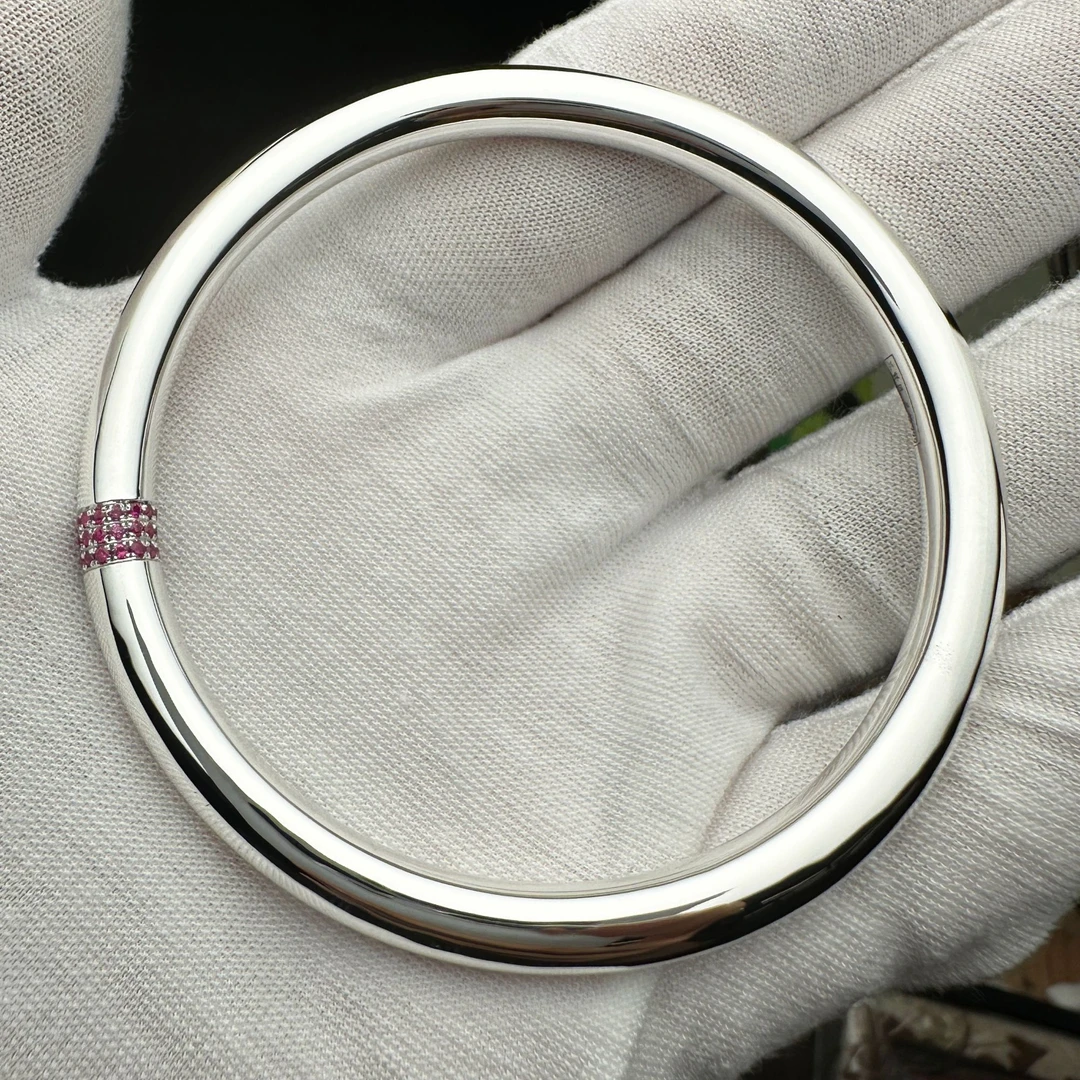 足银银制品  足银999纯银手镯女镜面圆素圈镶钻手工定制刻字礼物