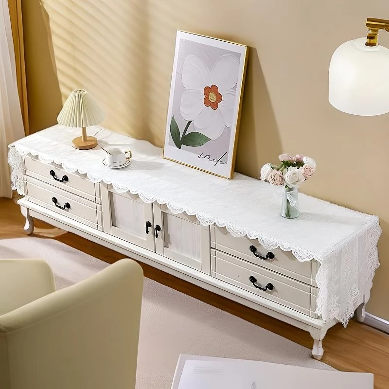 48*260白色编织蕾丝电视柜法式多用盖巾镂空布艺柜子盖布
