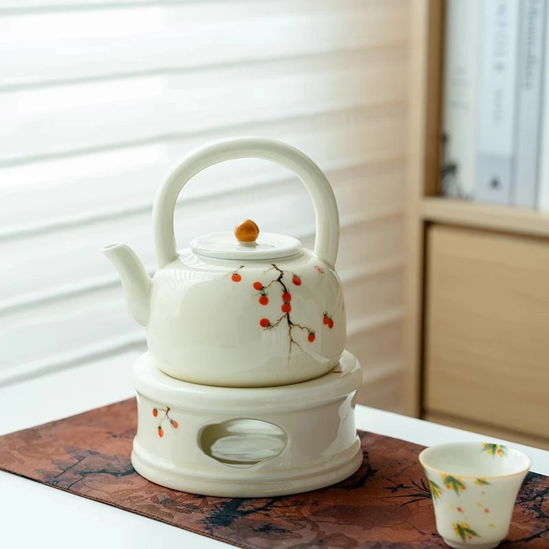 纯手绘大容量提梁温茶壶陶瓷家用蜡烛围炉煮茶茶壶单壶