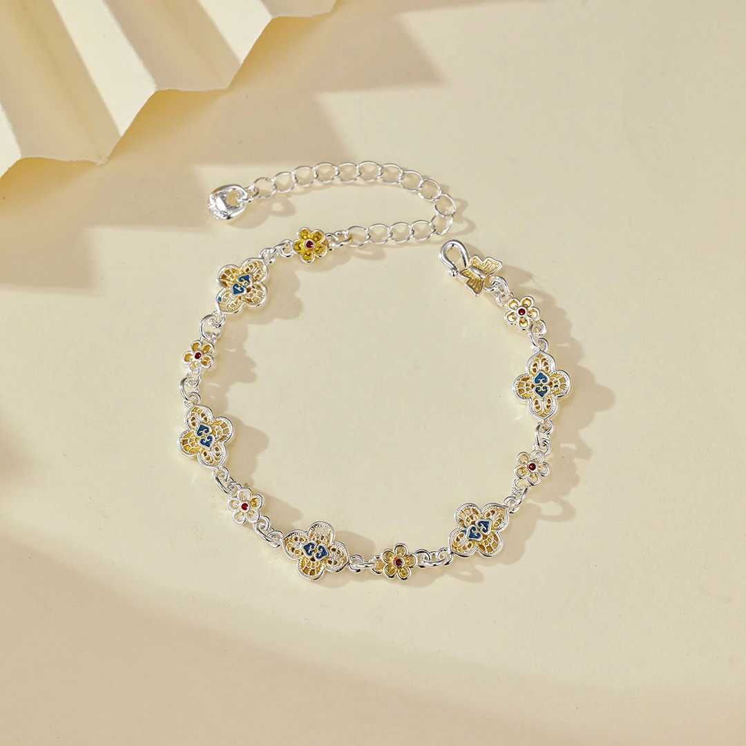 新中式珐琅彩花间如意花丝手链轻奢高级感送闺蜜素款百搭时尚饰品