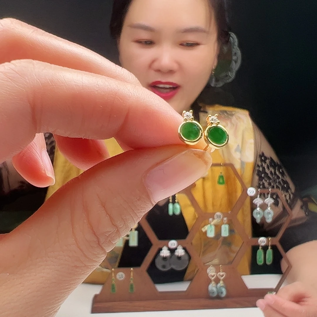 银S925镶嵌翡翠耳饰