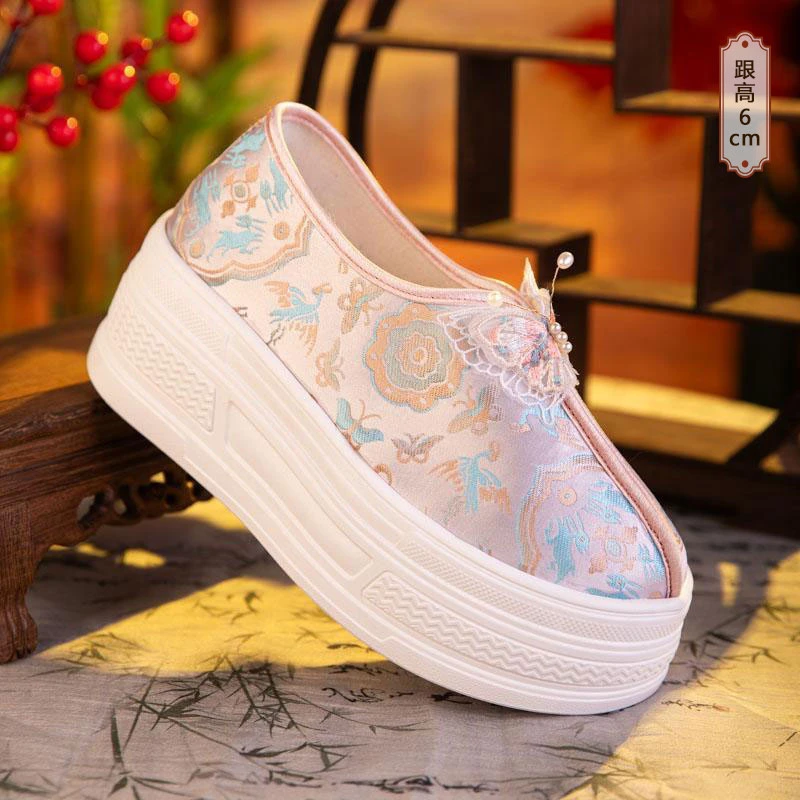新中式鞋子春夏2025新款增高国风配旗袍绣花鞋民族风古装厚底鞋女