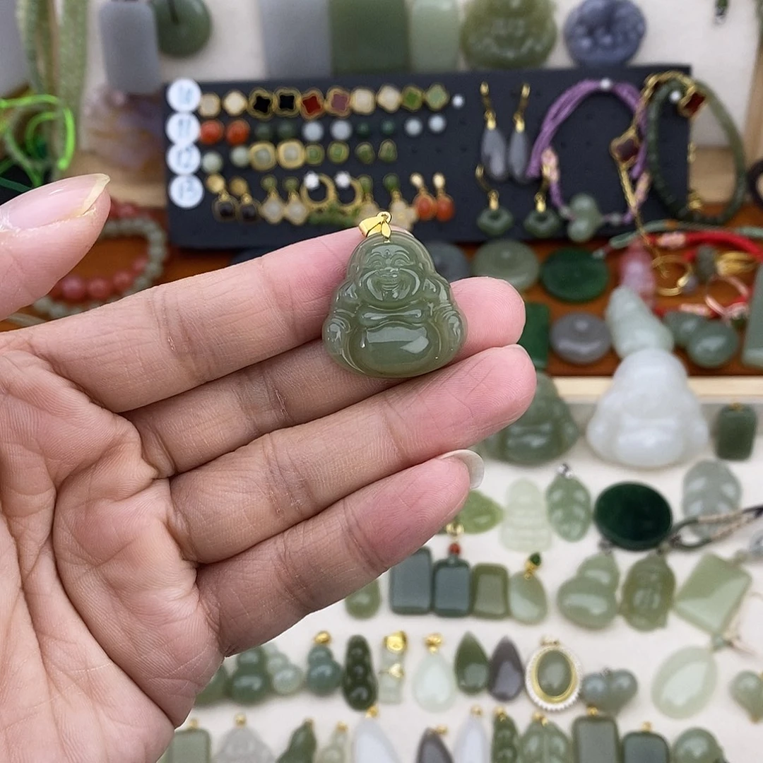 和田玉银S925镶嵌吊坠(不含链)