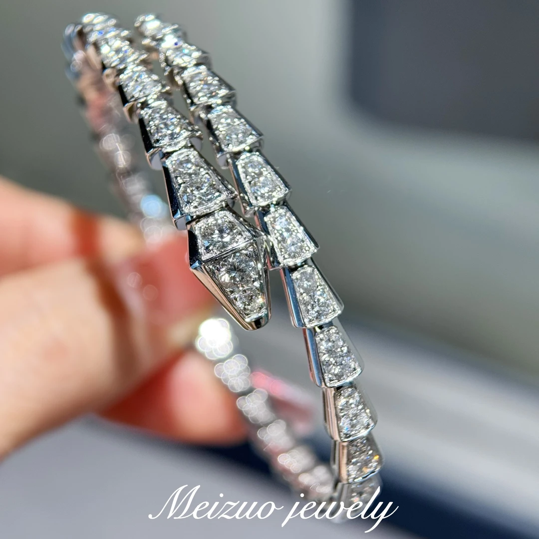 Meizuo【满钻蛇手镯】18K金天然钻石重金重工【约20克/3克拉】