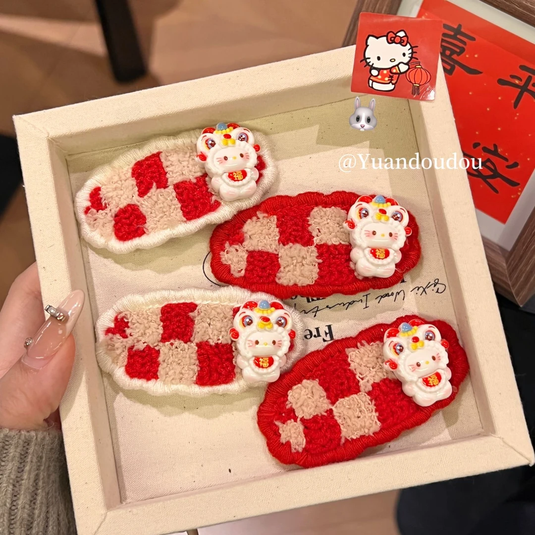 可爱醒狮kt发夹卡通新年可爱凯特发饰bb毛线编织少女学生发卡发夹
